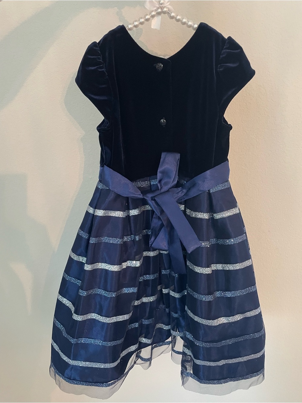 Girls Jona Michelle Party Dress Short Sleeve Tulle Glitter Navy Holiday Dress 5T - Picture 4 of 7